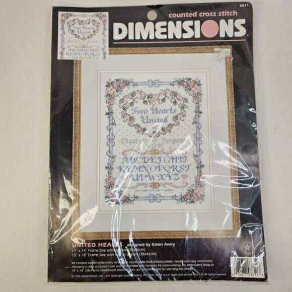 Dimensions Counted Cross Stitch Kit United Hearts Vintage 1996 Sealed - Picture 1 of 6